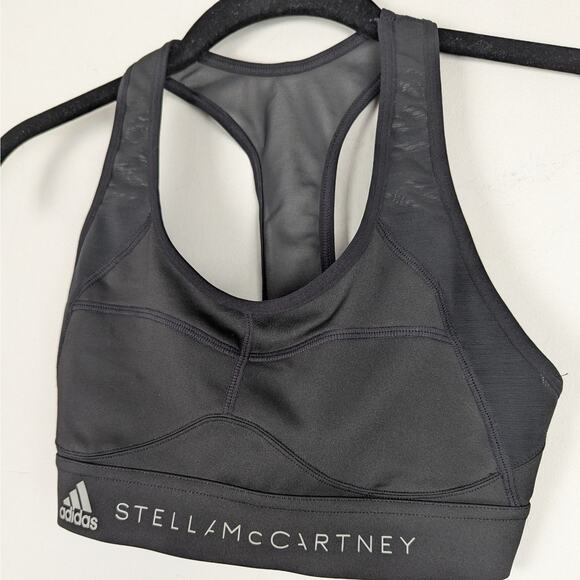 adidas by Stella McCartney Essentials Mesh-Back Sports Bra in Black - Picture 3 of 6